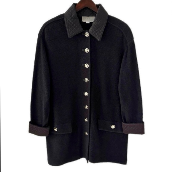 St. John Black Mid Length Boucle Knit Coat Size Small - Picture 9 of 9